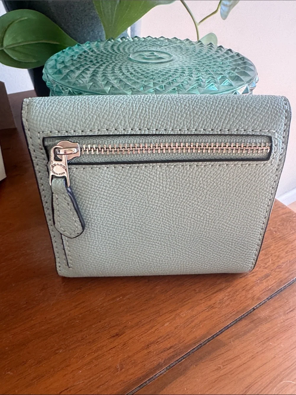 COACH Pebble Leather Envelope Wallet - Mint